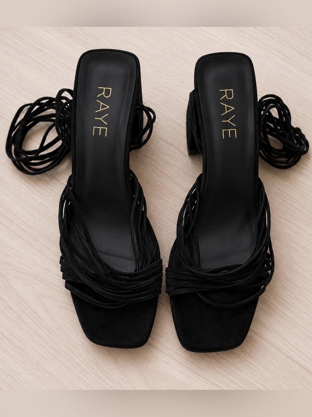 RAYE Gian Black Suede Heels Size 6 | Strappy Block Heel Sandals - Picture 3 of 11